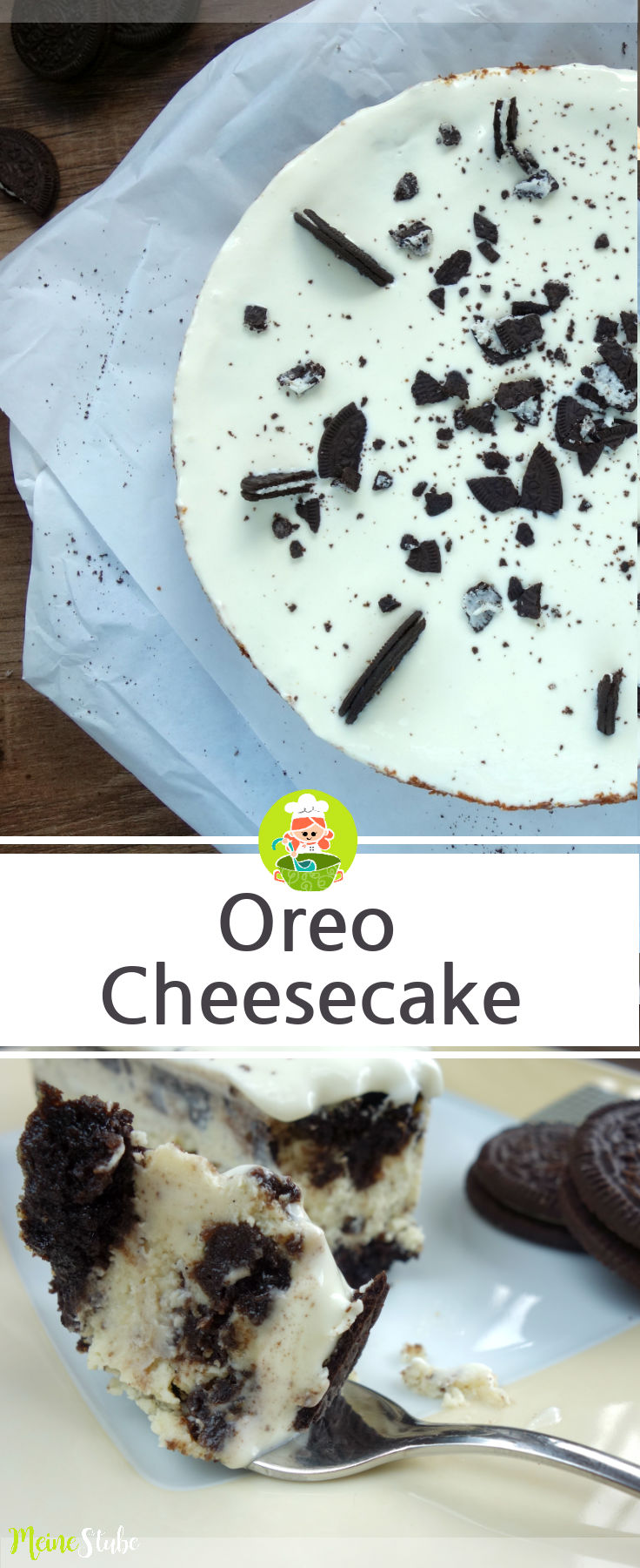 Rezept für einen Oreo Cheesecake, ein Kuchen aus Oreo Keksen.