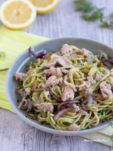 Thunfisch mit Dillpesto und Spaghetti, meinestube