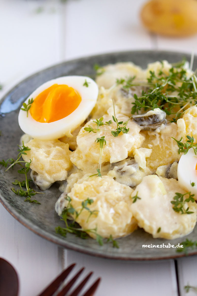 Kartoffelsalat mit Ei und Kresse und leichte Variante mit Joghurt und Mayo, meinestube