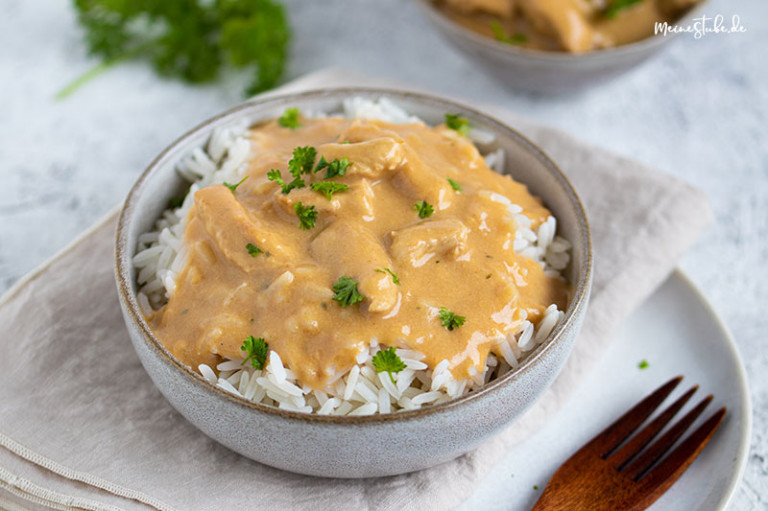 Rezept Geschnetzeltes mit Reis und Pute - ohne Sahne - Meinestube