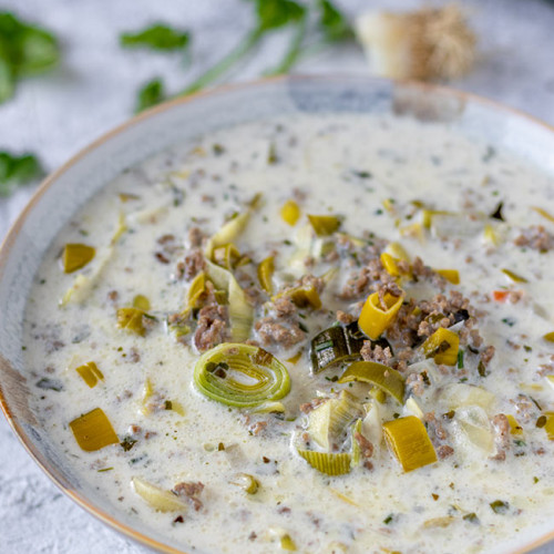 Hackfleisch-Käse-Lauch-Suppe, meinestube