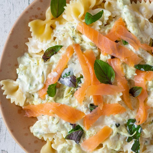 Pasta mit Lachs und Zucchini in Frischkäsesoße - Meinestube