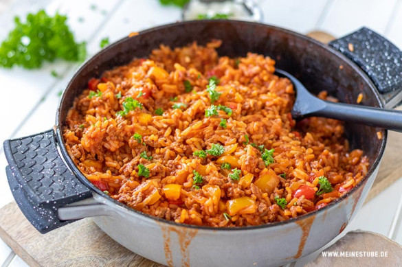 Paprika-Reis-Pfanne mit Hackfleisch - Meinestube