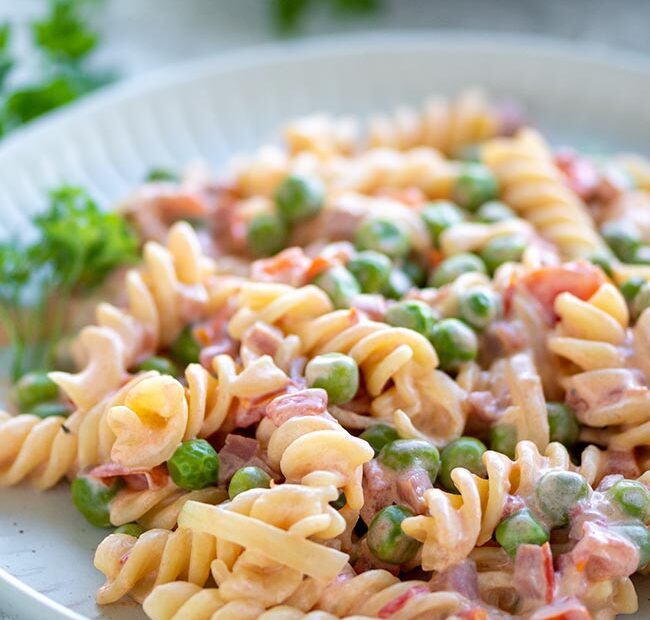 Fusilli mit Erbsen-Frischkäse-Soße, meinestube