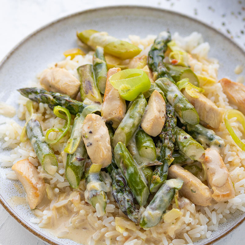 Geschnetzeltes mit grünem Spargel, meinestube