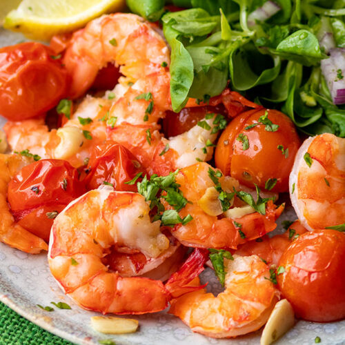Gebackene Garnelen mit Tomaten und Knoblauch, meinestube