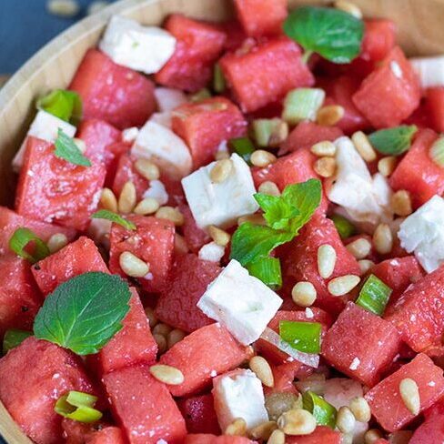 Melonensalat mit gerösteten Pinienkernen, meinestube